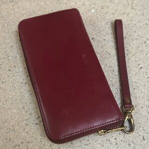 Fossil Dark Red Leather Wristlet wallet